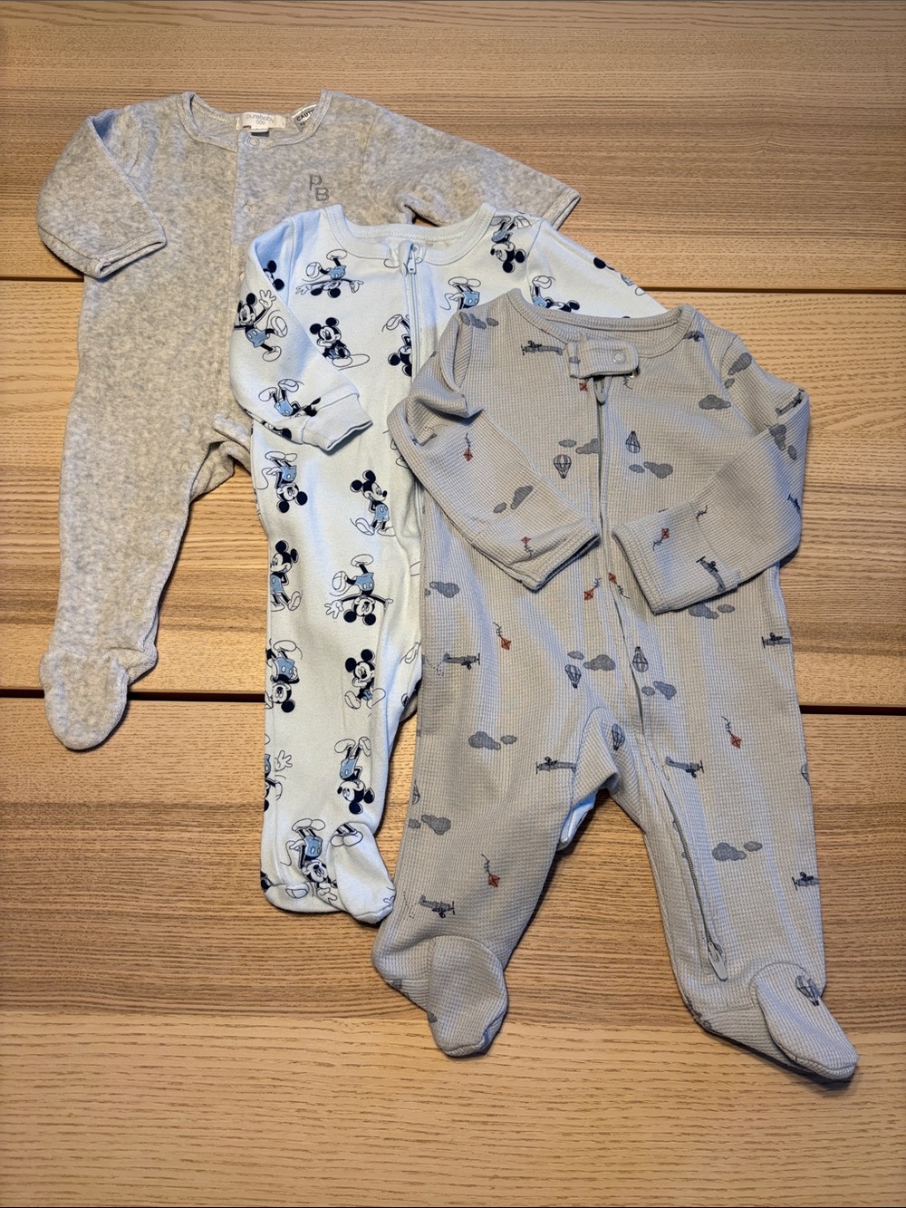 Baby Footed One-Piece Sleepers - Gray & White Set